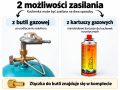 Infografika informująca, że kuchenka może być zasilana na dwa sposoby z butli gazowych lub z kartuszy.png